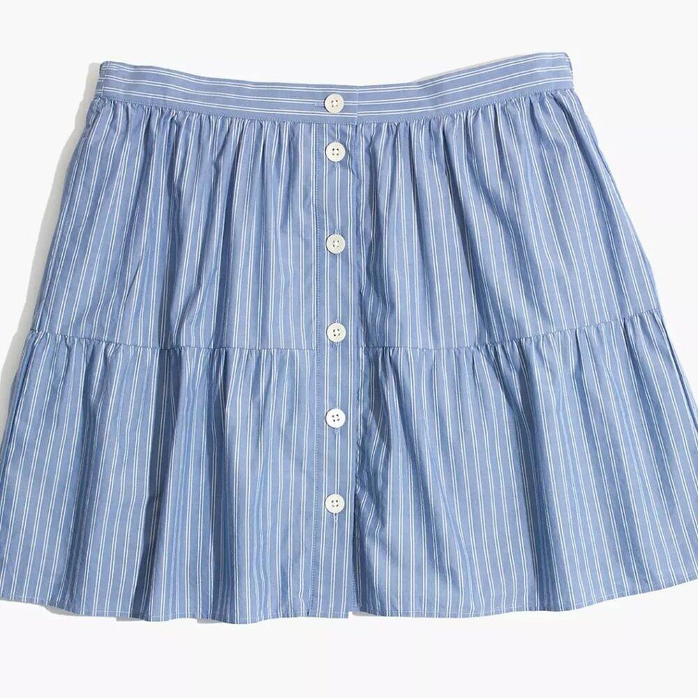 Madewell Bistro Button Front Cotton Tiered Striped Mini Skirt Size XS - Picture 5 of 8